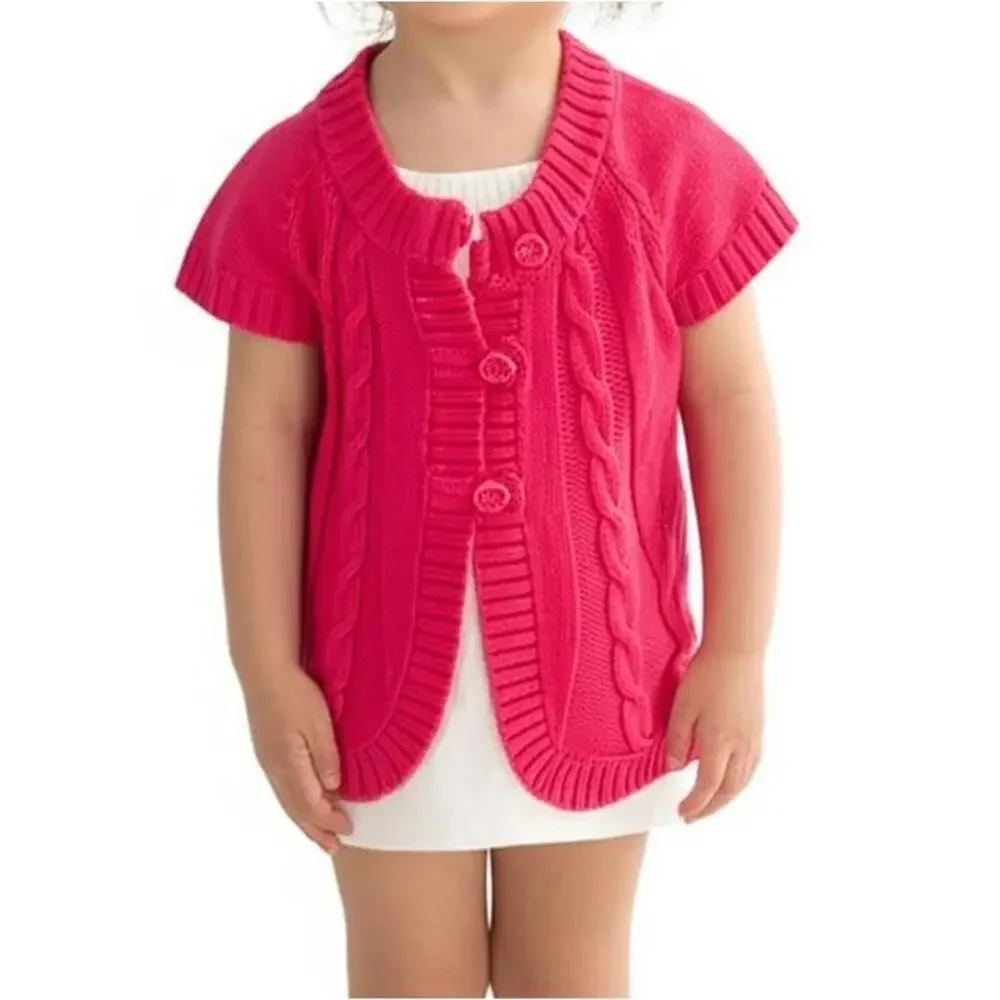 Gymboree Kids Cardigan Pink Cable Knit Short Sleeve Flower‎ Button Front 3T Cozy